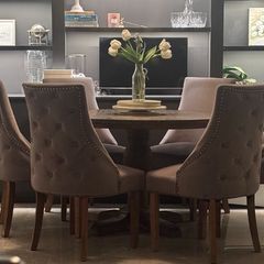 Dining table with 6 grey velvet chairs