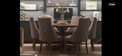 Dining table with 6 grey velvet chairs