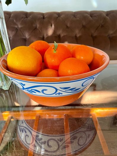 Hand Painted Large Terra Cotta Blue and White Bowl for Salad Pasta Fruits