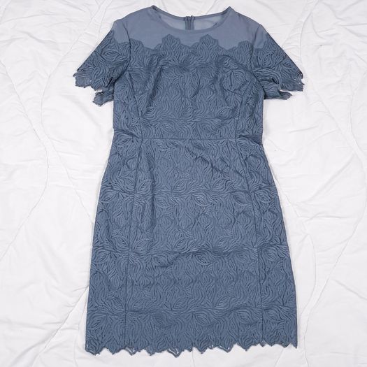 Reiss Slate Blue Textured Scalloped Bodycon Pencil Dress 14UK/42EU