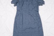 Reiss Slate Blue Textured Scalloped Bodycon Pencil Dress 14UK/42EU