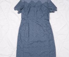 Reiss Slate Blue Textured Scalloped Bodycon Pencil Dress 14UK/42EU