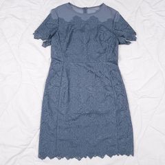 Reiss Slate Blue Textured Scalloped Bodycon Pencil Dress 14UK/42EU