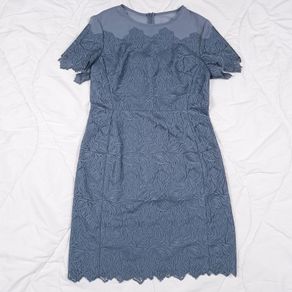 Reiss Slate Blue Textured Scalloped Bodycon Pencil Dress 14UK/42EU