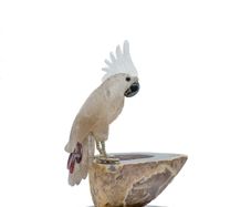 Handcrafted Smoked Crystal Cockatoo Sculpture, Elegant Geode Base Home Decor, Unique Art Collectible Gift