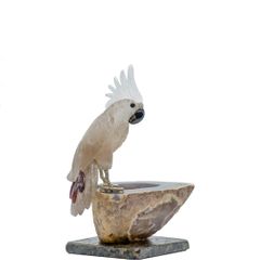 Handcrafted Smoked Crystal Cockatoo Sculpture, Elegant Geode Base Home Decor, Unique Art Collectible Gift