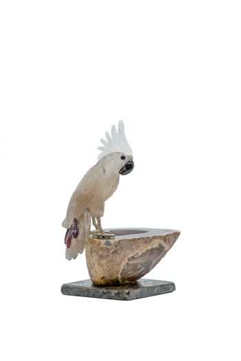 Handcrafted Smoked Crystal Cockatoo Sculpture, Elegant Geode Base Home Decor, Unique Art Collectible Gift