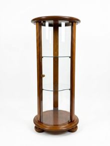 Contemporary Walnut Pedestal Display Cabinet