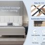 King Bed Frame, White, Upholstered Wooden Slat Bed Frame with Headboard, Easy Assembly, Underbed Storage, No Box Spring Needed 150x200 Image 3