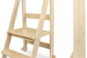 Foldable Learning Tower with 3 Adjustable Heights &amp; Safety Rails Wooden