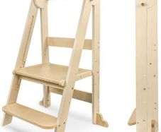 Foldable Learning Tower with 3 Adjustable Heights & Safety Rails Wooden