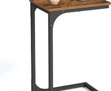 C-Shaped Side Table, Bedside Table, Sofa Side Table, Coffee Table, with Metal Frame, Industrial, for Living Room, Bedroom, Rustic Brown and Black