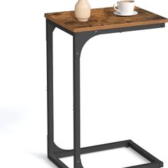 C-Shaped Side Table, Bedside Table, Sofa Side Table, Coffee Table, with Metal Frame, Industrial, for Living Room, Bedroom, Rustic Brown and Black