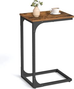 C-Shaped Side Table, Bedside Table, Sofa Side Table, Coffee Table, with Metal Frame, Industrial, for Living Room, Bedroom, Rustic Brown and Black