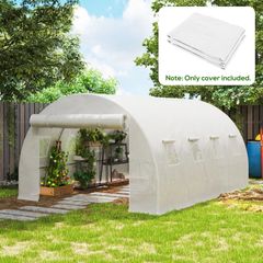 4 x 3 x 2m Polytunnel Greenhouse Replacement Cover ONLY Winter Garden Plant PE Cover for Tunnel Walk-in Greenhouse with Roll-up Windows Door Outdoor, White