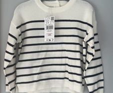 Mango kids nautical cream & navy stripe cotton jumper Sz3-4 BNWT