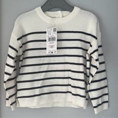 Mango kids nautical cream & navy stripe cotton jumper Sz3-4 BNWT