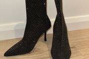 Stunning rhinestone black sock heeled boots UK6/39