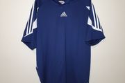 Vintage adidas schwans cup football polo shirt 2003 size large ptp 20" navy in excellent condition