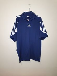 Vintage adidas schwans cup football polo shirt 2003 size large ptp 20" navy in excellent condition