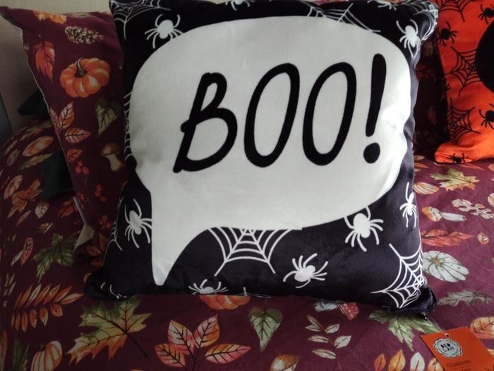 Bedlam Brand Boo Halloween Cushion in Black
