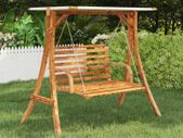 Swing Frame with Cream Roof Solid Spruce Wood with Teak Finish