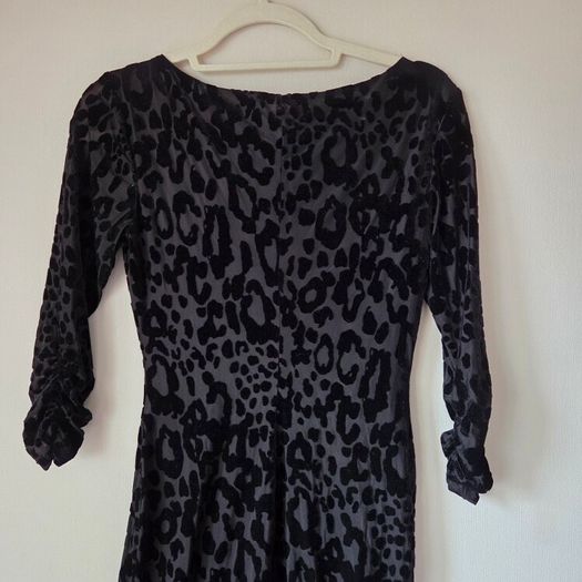 Marks and Spencer Black Leopard Velour-feel Midi Dress, Size 10