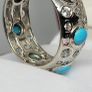 Arizona Sleeping Beauty Turquoise & Natural Zircon Band Ring in Platinum Overlay Sterling Silver. Image 8