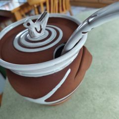 A large Stephen Pearce pottery soup pot with bird cover and ladle...