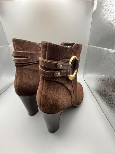 RALPH LAUREN Womens Boots UK 6 EU39 Myla High Heel Ankle Brown Suede Leather Zip