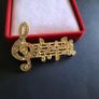 Gold Tone Music Musical Note Brooch Crystal Diamante Treble Clef Scarf Pin Badge Image 4