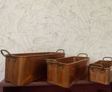 Vintage Graduated Copper Planter Set Set of 3 Brass Handled Jardinieres Cachepots