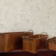 Vintage Graduated Copper Planter Set Set of 3 Brass Handled Jardinieres Cachepots