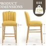 Set of 2 Wooden Bar Stools - Padded Linen Seat - Backrest & Footrest - Yellow Image 2