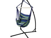 Hanging chair with frame and cushion blue / green cotton loadable up to 120 kg