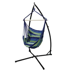Hanging chair with frame and cushion blue / green cotton loadable up to 120 kg