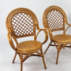 Set of 2 Vintage Rattan and Bamboo Chairs 1970s