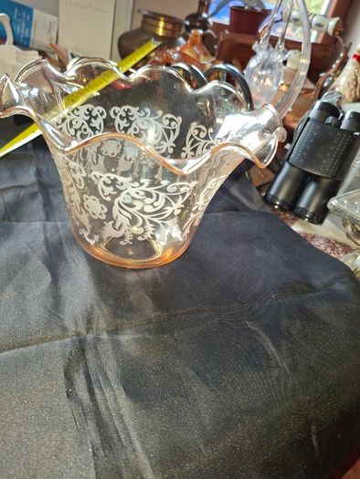 Old Glass Lamp Shade made of light Amber Glass with a Ruffled Edge