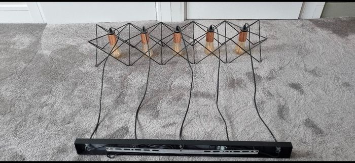 5-Light Pendant - Black Geometric / Industrial Style - Excellent Condition