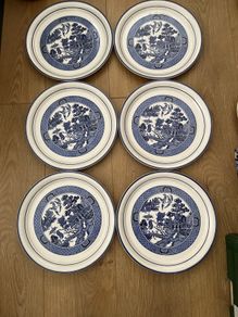Vintage Arklow Pottery Willow Pattern 6 Dinner Plates as New