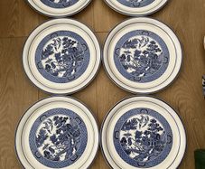 Vintage Arklow Pottery Willow Pattern 6 Dinner Plates as New