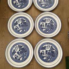 Vintage Arklow Pottery Willow Pattern 6 Dinner Plates as New