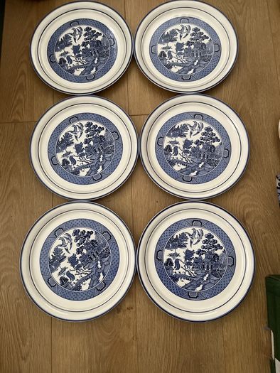 Vintage Arklow Pottery Willow Pattern 6 Dinner Plates as New