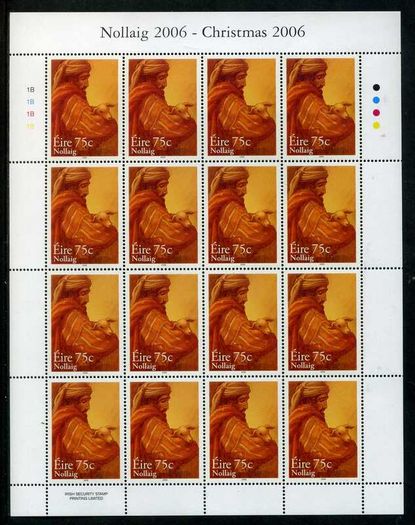 2006 Ireland Christmas Commemorative Stamp Sheetlets Plate 1B1B1B1B Mint Never Hinged (MNH)