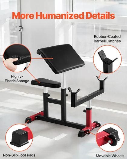 Preacher Curl Bench, Strength Training Biceps Machine, Max load 440 LBS Home Gym Equipment, Seated Arm Isolated Barbell Dumbbell Bicep Station