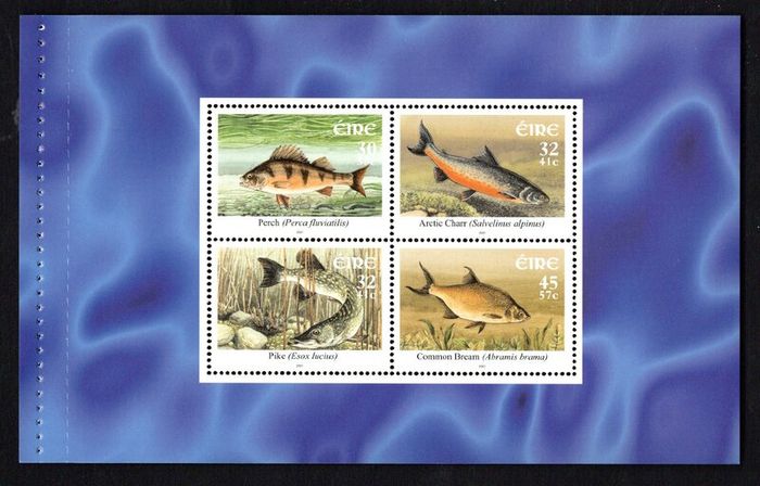 2001 Ireland Freshwater Fish Commemorative Stamp Booklet Mint Never Hinged (MNH). Photos of contents shown.
