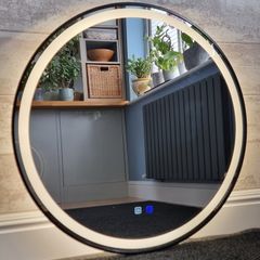 LED Bathroom Mirror 80cm Black Frame Dual Light Demister
