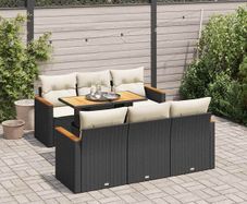 7 Piece Garden Sofa Set with Cushions Black Poly Rattan Acacia