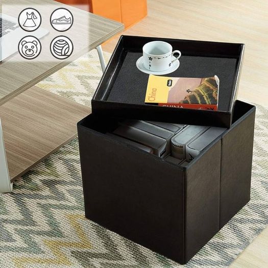 NEW SALE | Folding Ottoman Storage Box with Lid, Faux Leather Footstool Toy Storage Box Storage Seat 38 x 38 x 38 cm