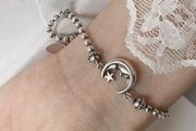 Moon Star Starburst Charm Silver Bracelet